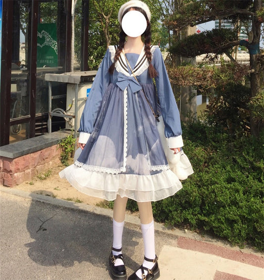 Japanese Navy Collar College Style Loose Lolita Cute Dress Girl