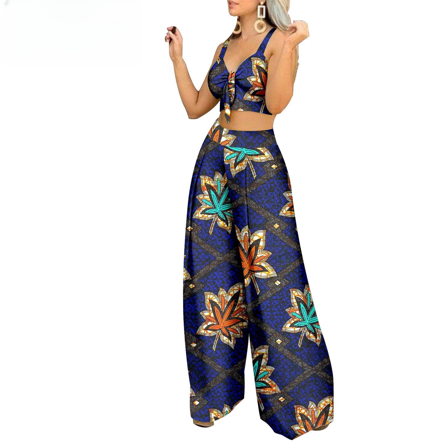 Traje casual de dos piezas de algodón batik con estampado étnico africano de talla grande y moda