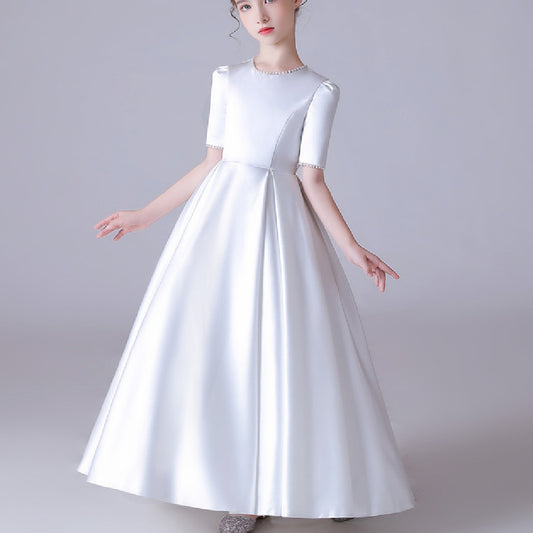 Robe de princesse en satin à fleurs pour fête de bébé