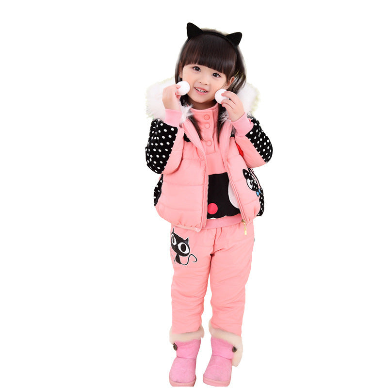 Girls' winter suit & children's sweater three-piece suit velvet thickened baby's clothes