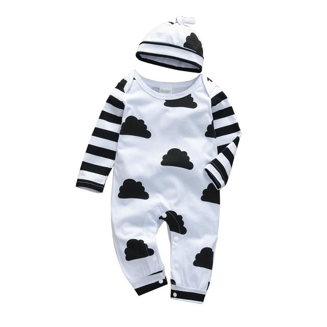 Baby boy cartoon long-sleeved jumpsuit cap