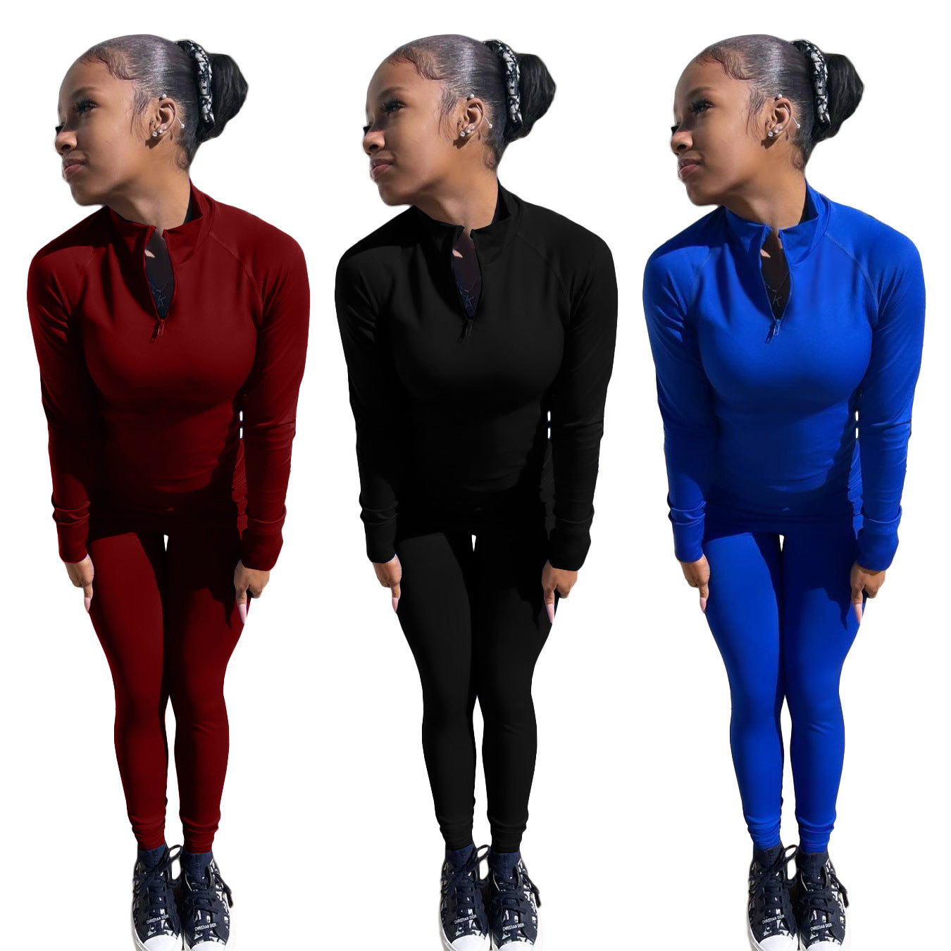 Cute Solid Color Casual with Thumb Set Sports Suit