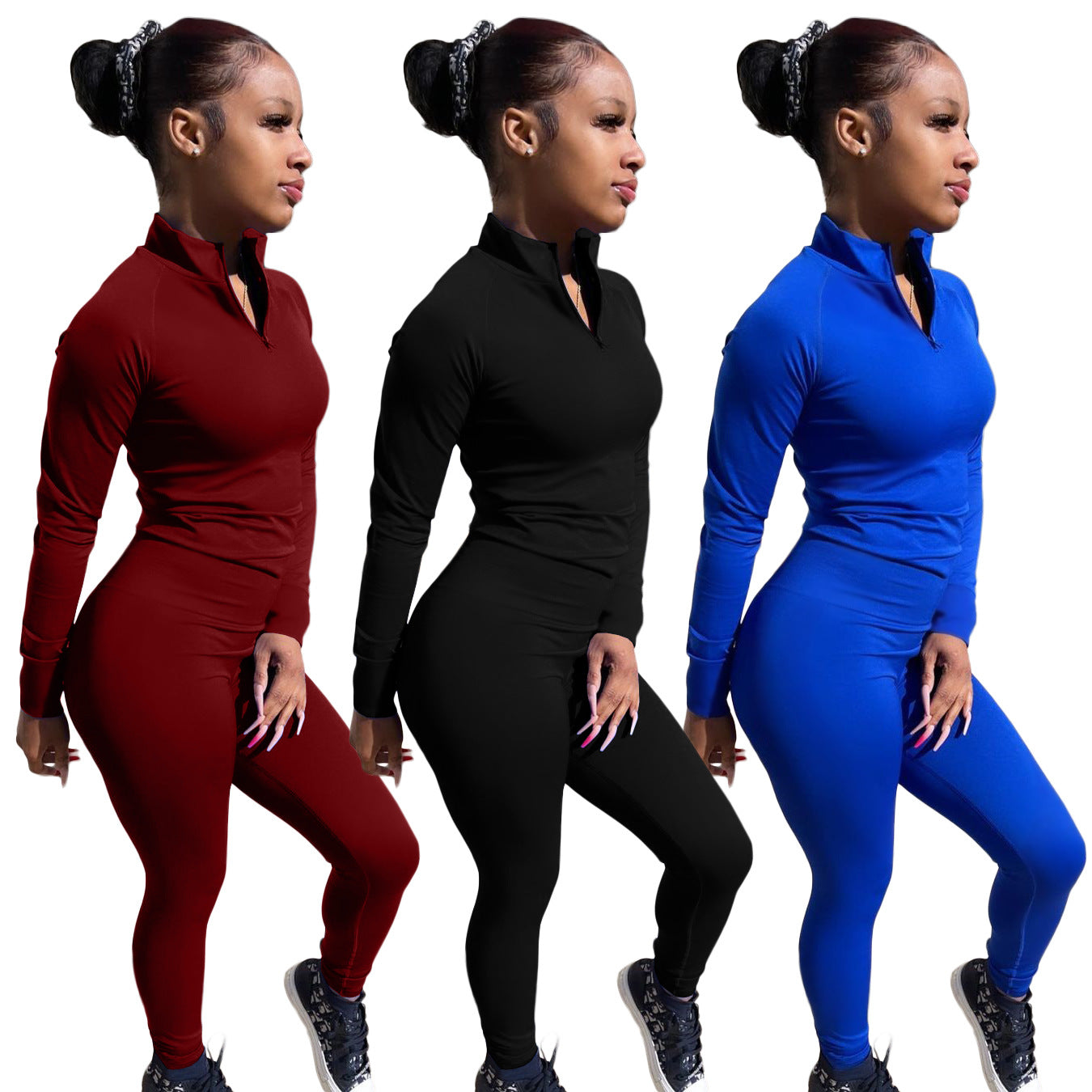 Cute Solid Color Casual with Thumb Set Sports Suit