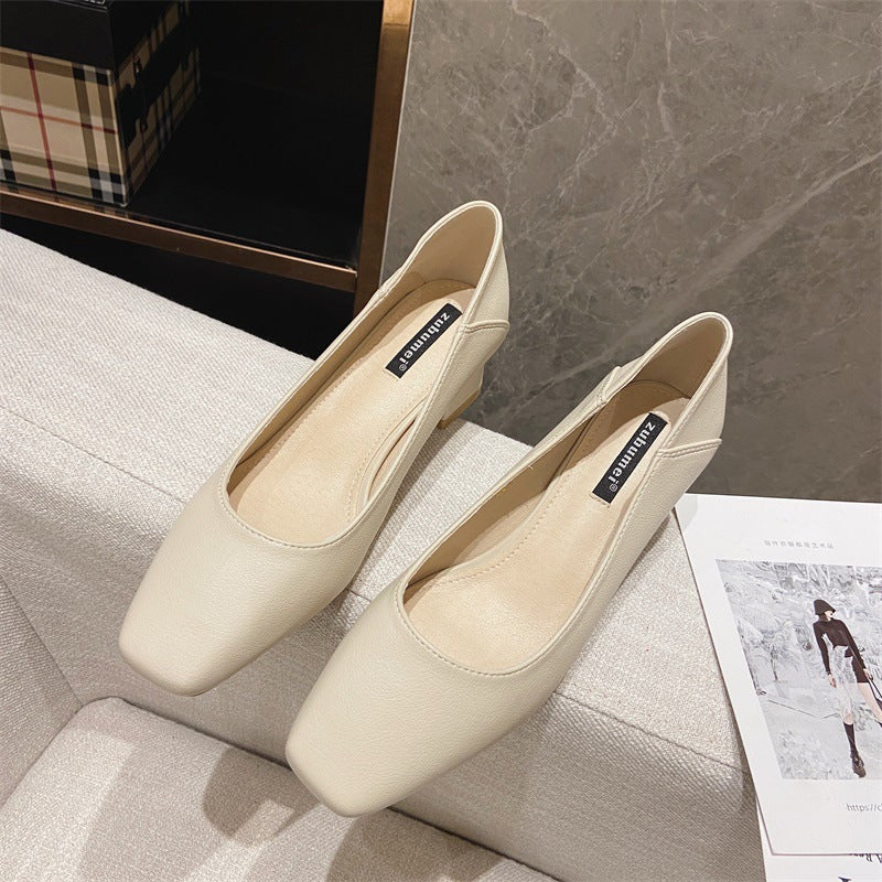 Chunky Heel Commuter Shallow Mouth Pumps Women's Fashion