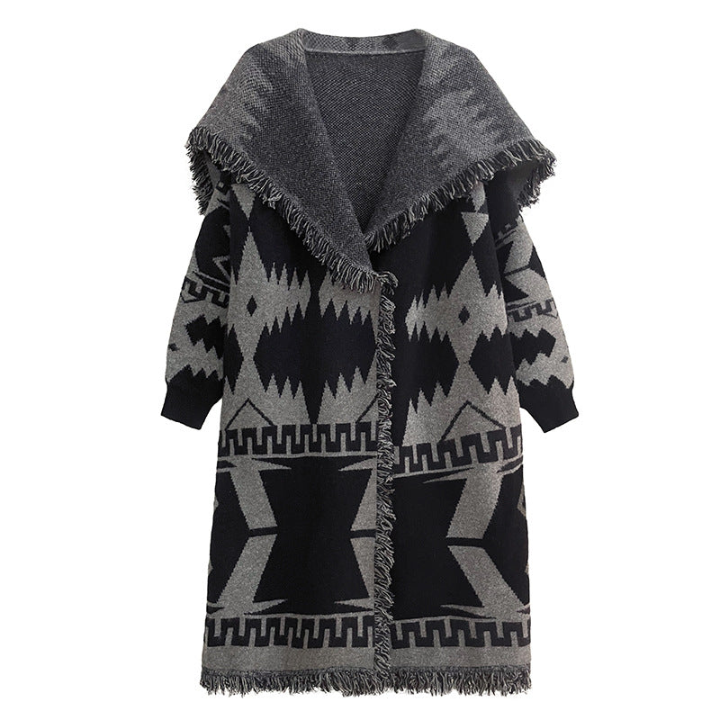 Niche Tassel Sweater Coat Lazy Winter Loose Knitted Cardigan Long-cut Coat