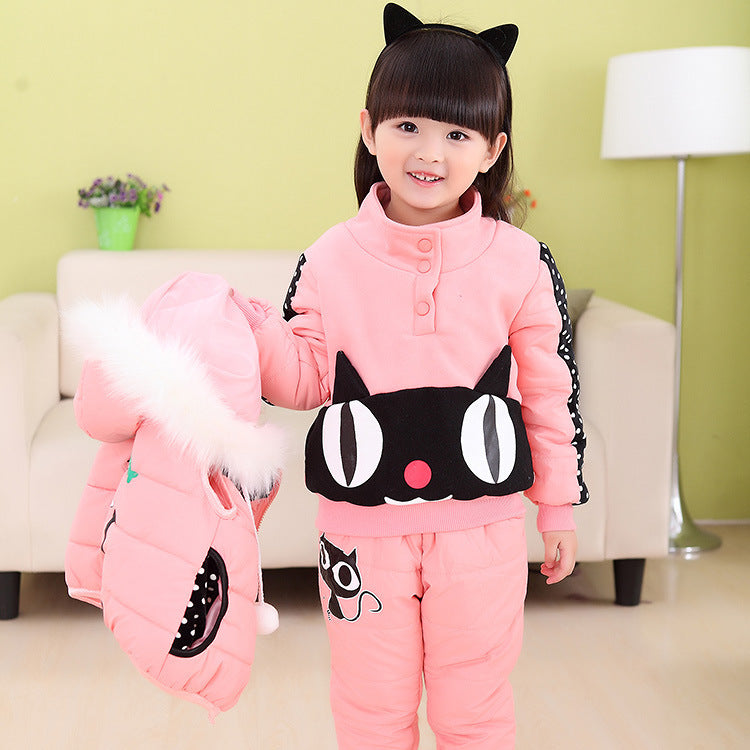 Girls' winter suit & children's sweater three-piece suit velvet thickened baby's clothes