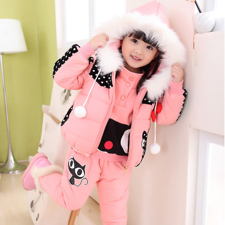 Girls' winter suit & children's sweater three-piece suit velvet thickened baby's clothes