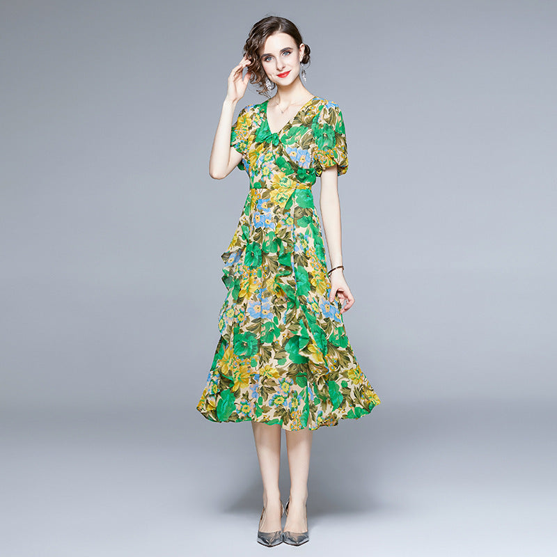 Women's Retro Chiffon Floral Dress