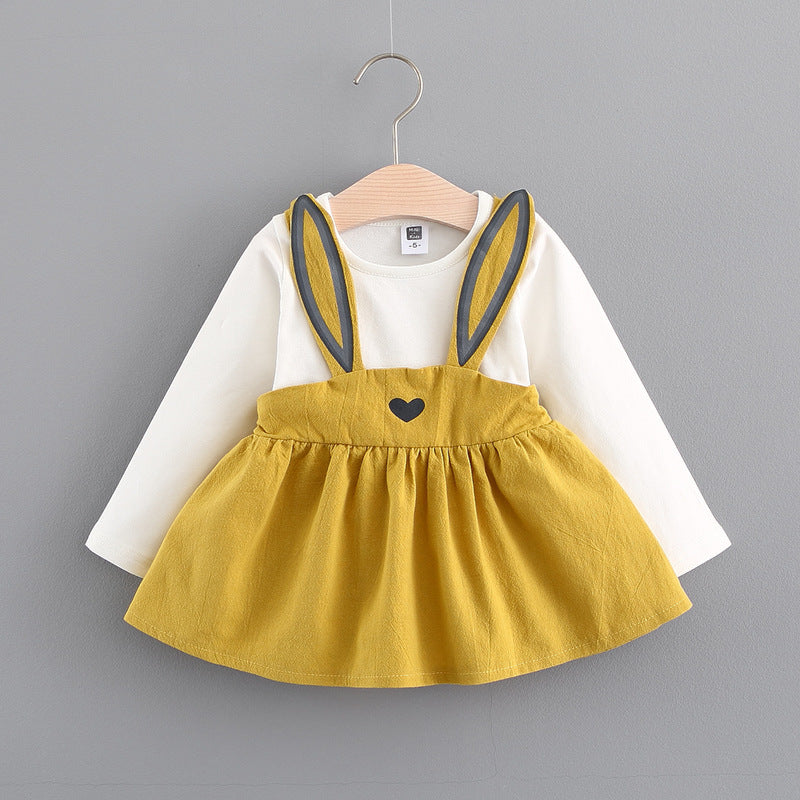 2021 otoño nueva ropa coreana para niños, lindo vestido de conejo para niñas, vestido de princesa para bebé 916