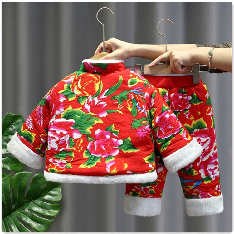 Large Floral Jacket Winter Thickened Girls Padded Cotton Clothes Cotton Pants