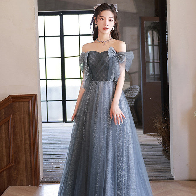 Blue Evening Dress Women's Banquet High-end Affordable Luxury Fairy High-end