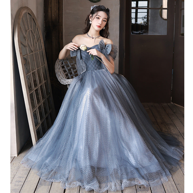 Blue Evening Dress Women's Banquet High-end Affordable Luxury Fairy High-end