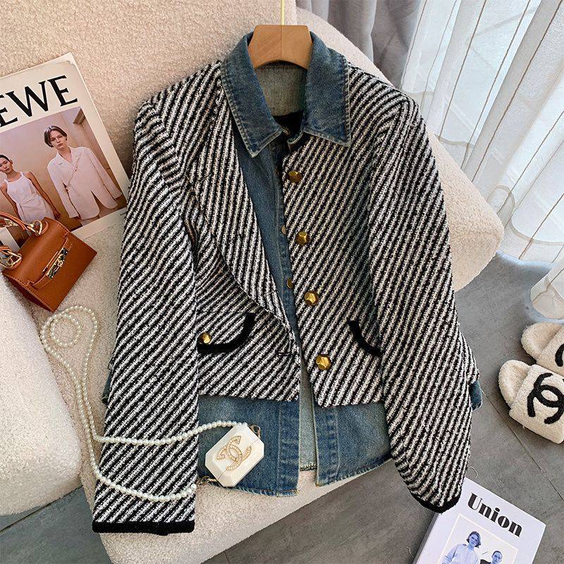 Women's Fall Winter Fashion Denim Stitching Classic Style Coat Top