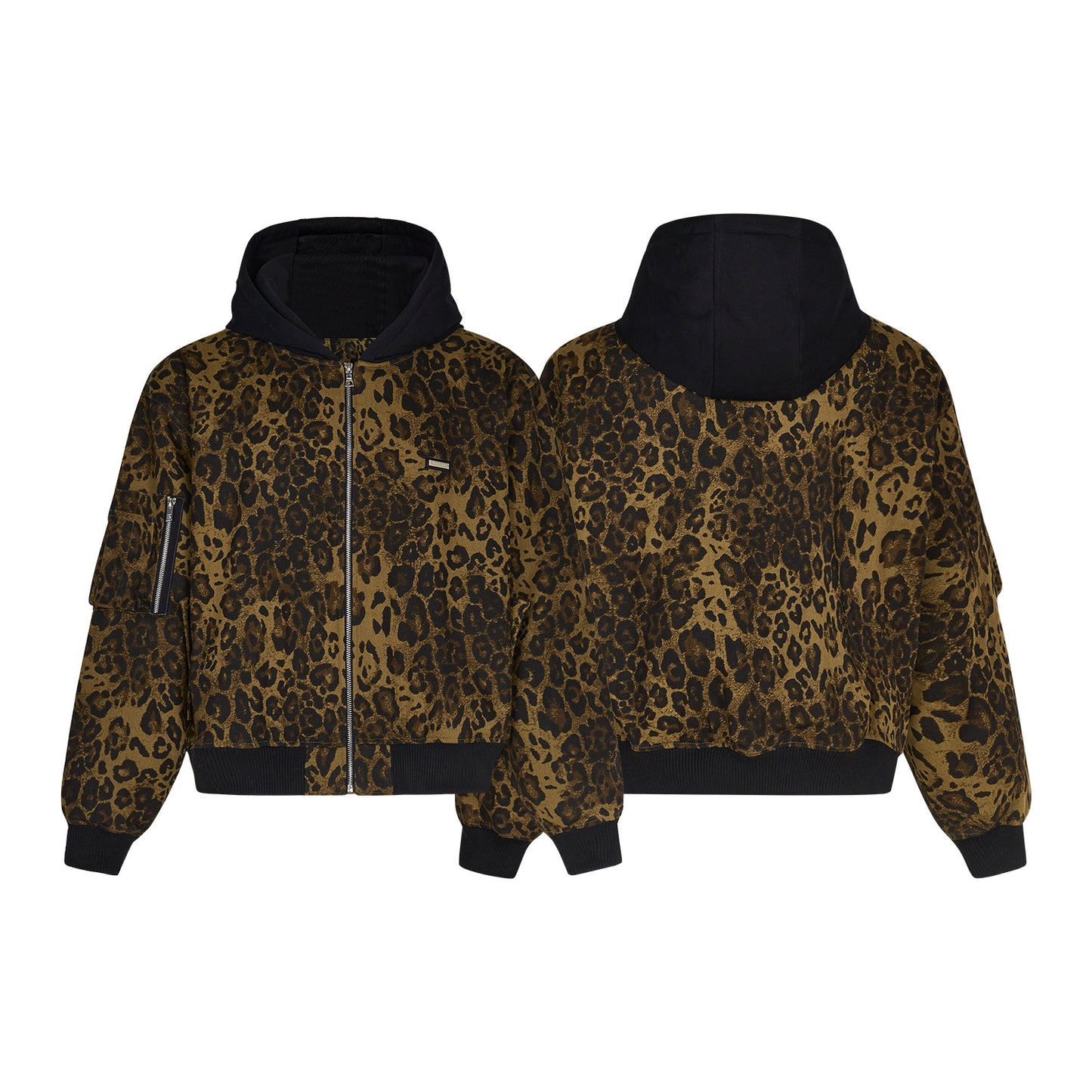 American Vintage Leopard Print Sets Winter Thickened Hooded Jacket