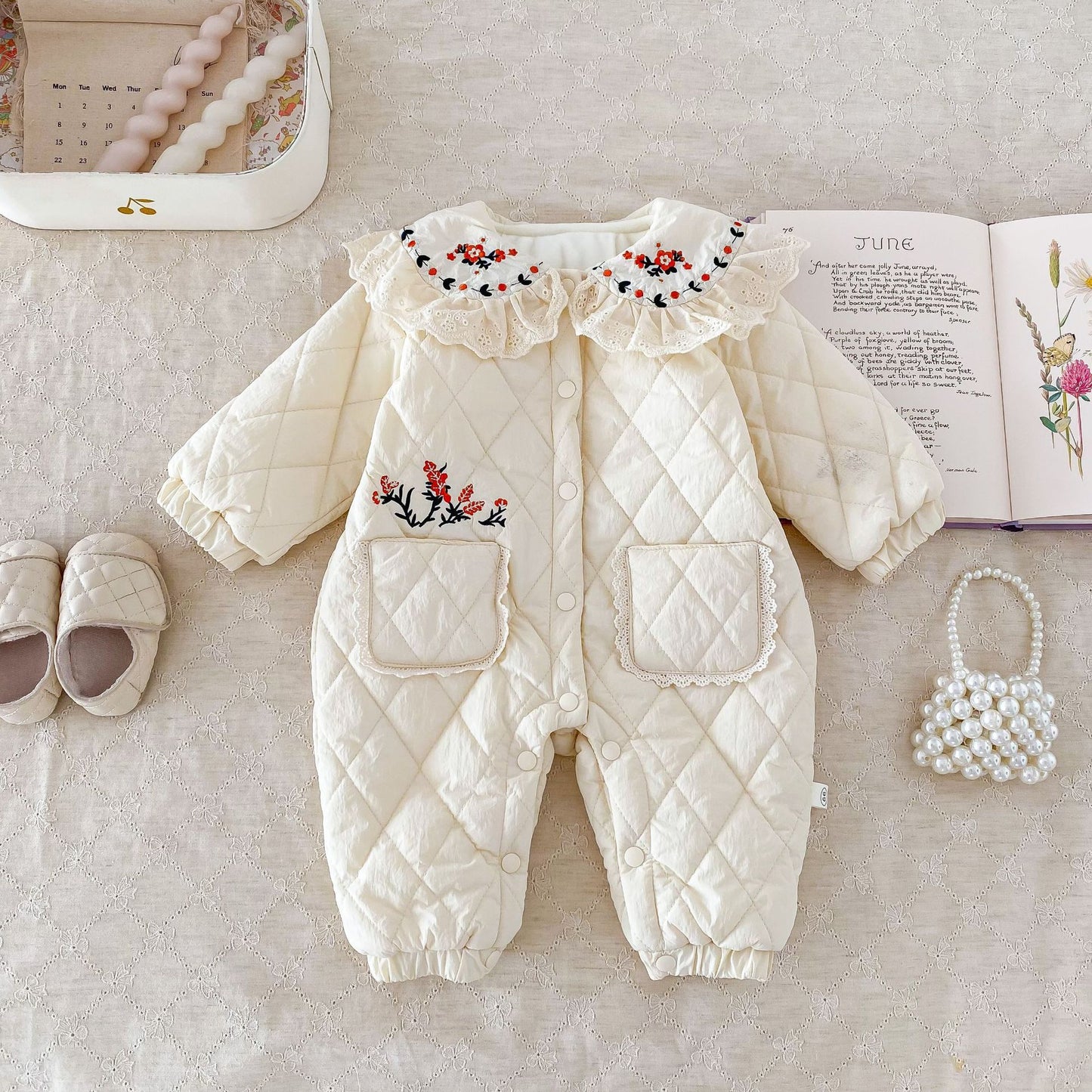 Mignon hiver bébé poupée combinaison florale coton