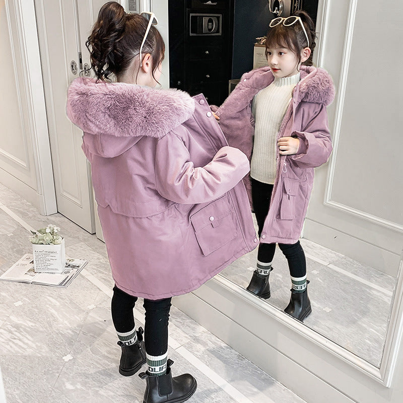 Manteau rembourré en coton à capuche doublé polaire pour fille