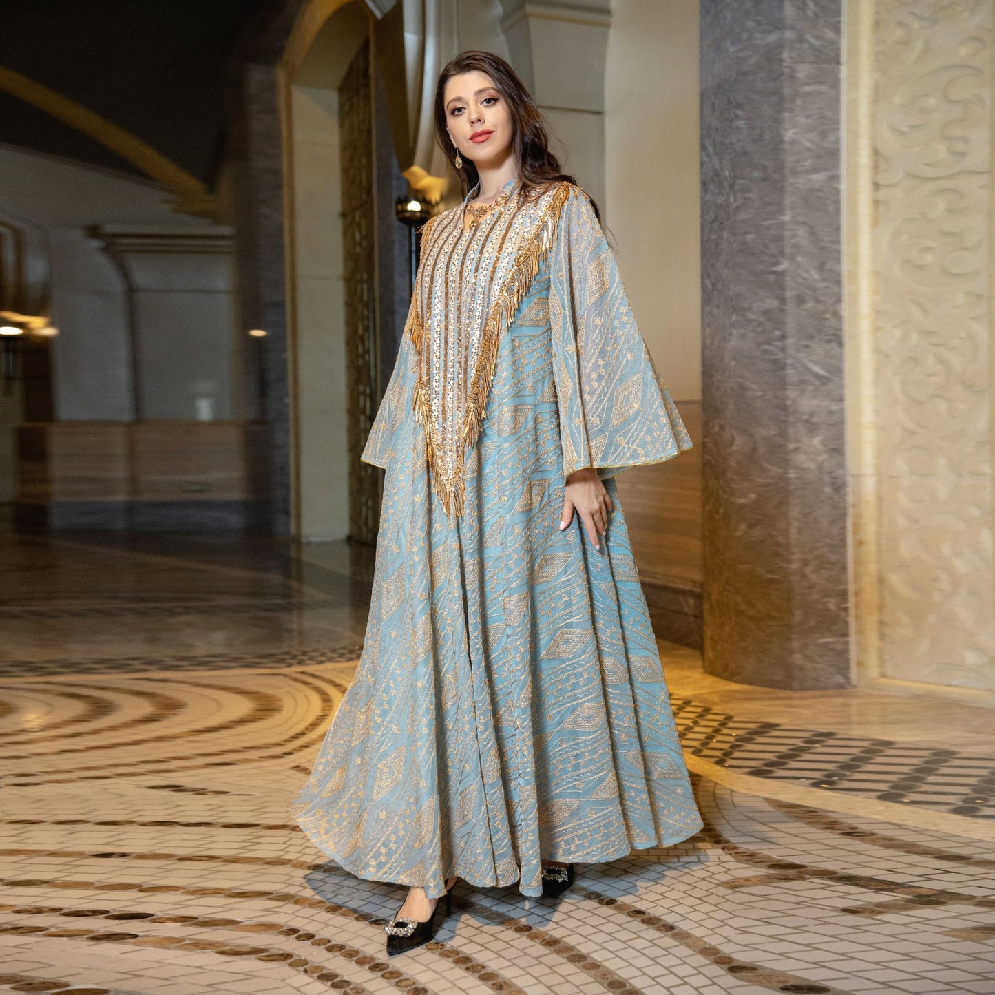 Robe de soirée de Festival arabe dubaï, en maille brodée, à paillettes, moyen-orient