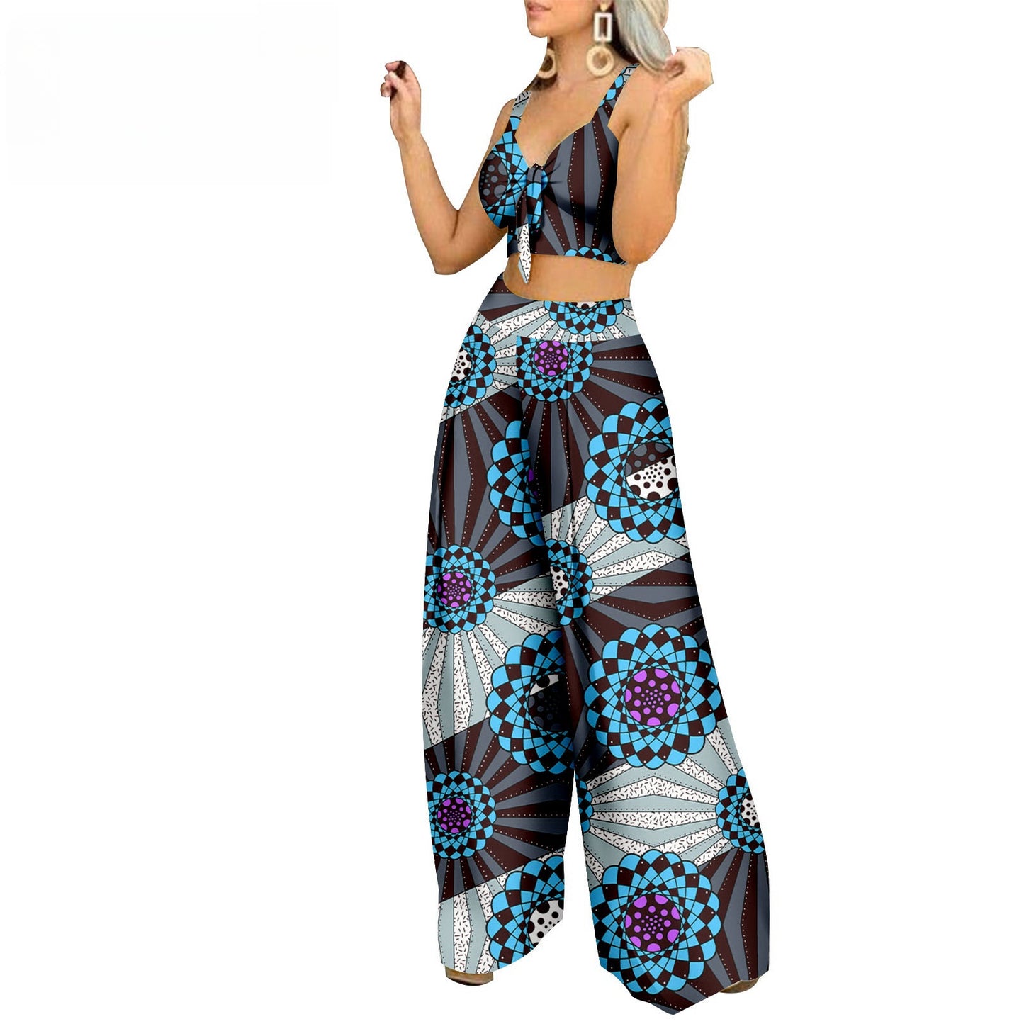 Traje casual de dos piezas de algodón batik con estampado étnico africano de talla grande y moda