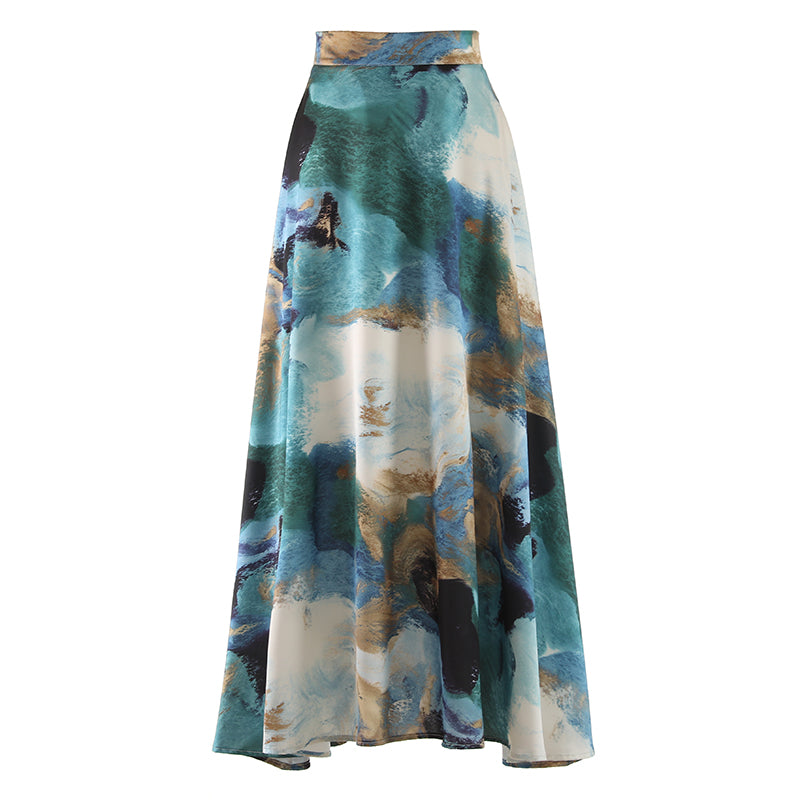 Long Dress For Tall Girls To Ankle Chinese Style Ink Printing Skirt Draping Smooth Temperament Umbrella Skirt