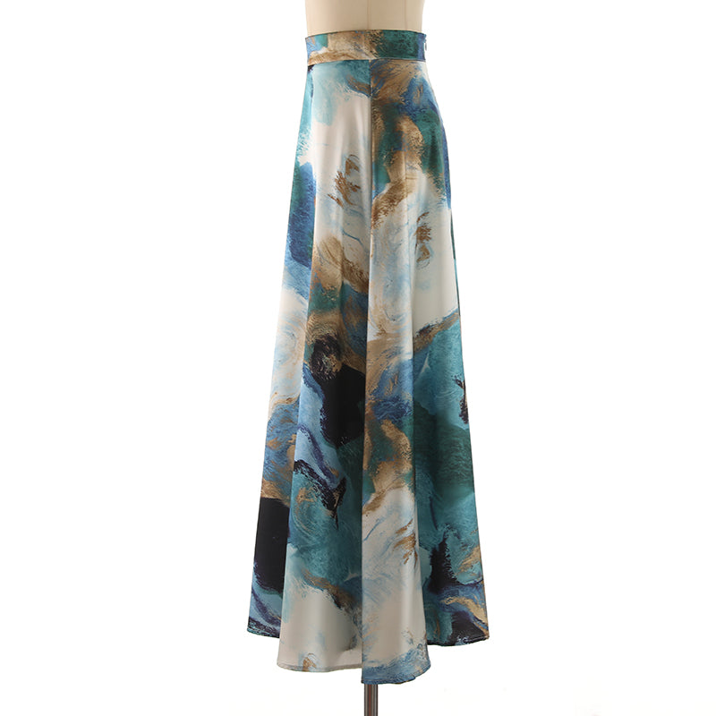 Long Dress For Tall Girls To Ankle Chinese Style Ink Printing Skirt Draping Smooth Temperament Umbrella Skirt