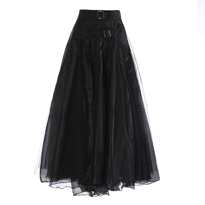 High Waist Khaki Skirt Versatile Irregular Tulle Skirt