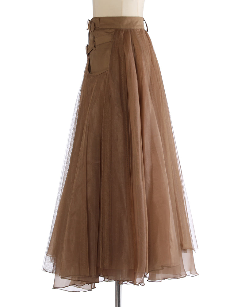 High Waist Khaki Skirt Versatile Irregular Tulle Skirt