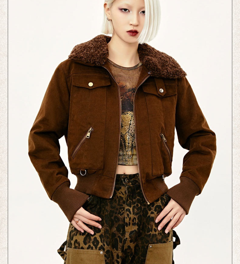 American Retro Patchwork Fur Collar Coat