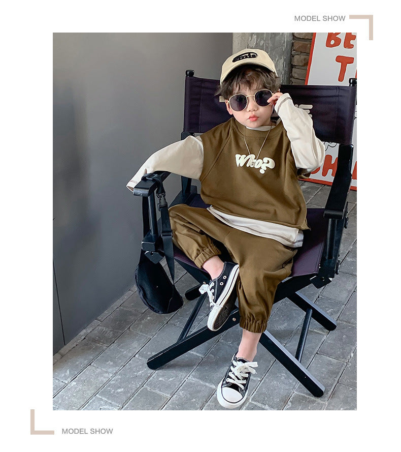 Children's Hoodie Korean Version Explosive Street Work Suit Three Piece Set