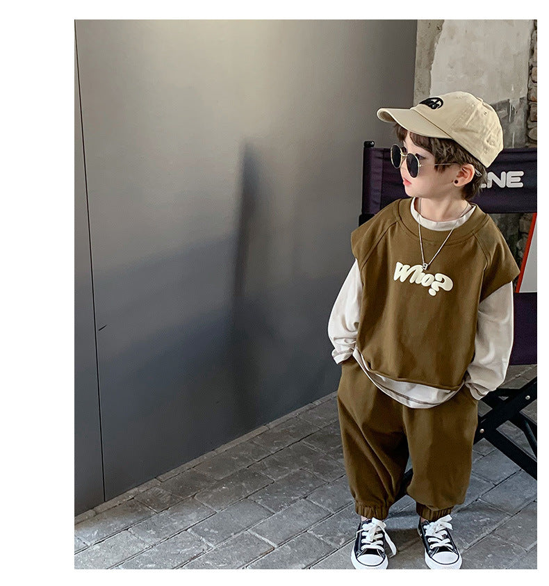 Children's Hoodie Korean Version Explosive Street Work Suit Three Piece Set