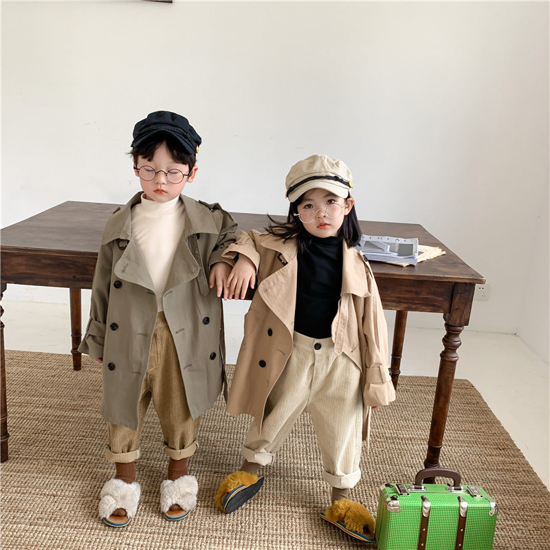 Autumn 2023 New Korean Coat Boys And Girls Long Trench Coat Large Lapel Fashion Style