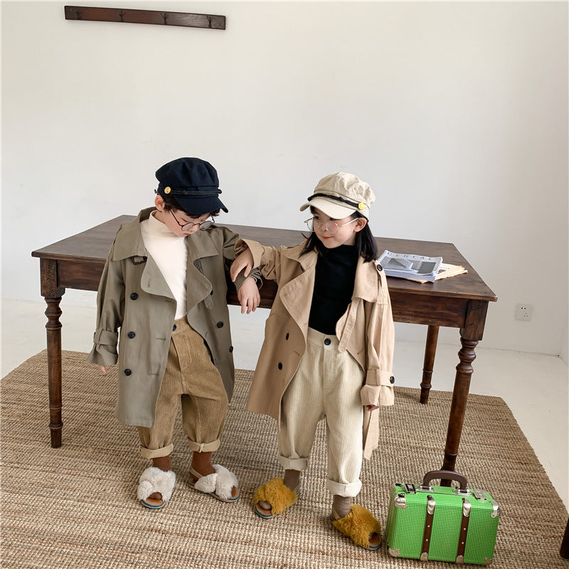 Autumn 2023 New Korean Coat Boys And Girls Long Trench Coat Large Lapel Fashion Style