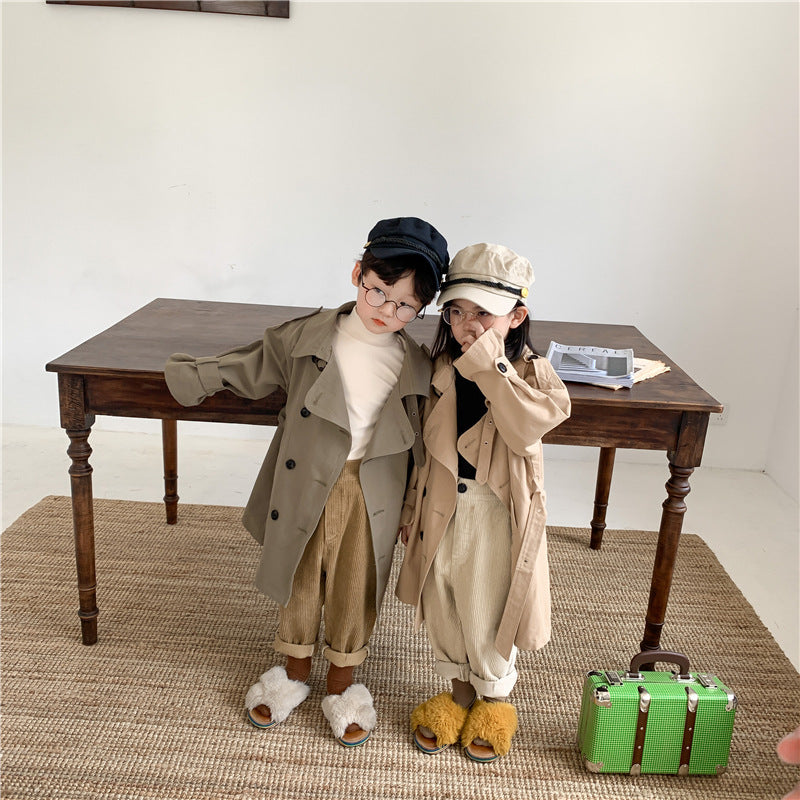 Autumn 2023 New Korean Coat Boys And Girls Long Trench Coat Large Lapel Fashion Style