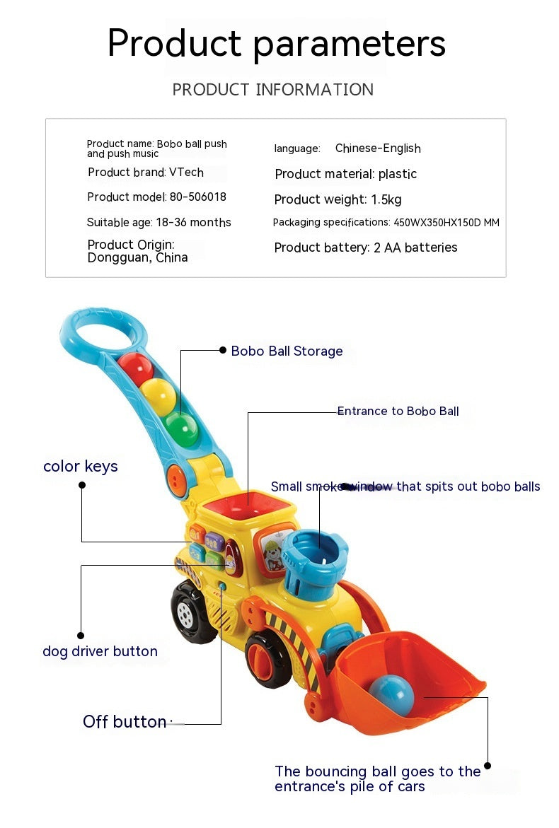 Bounce Ball Pusher Car Toddler And Baby Toddler Trolley Multi-function Game Forklift Toy