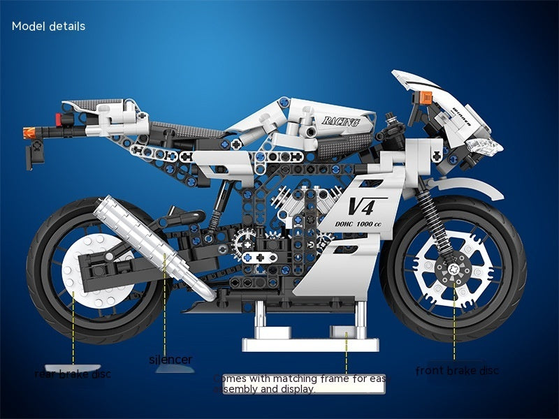 Blocs de construction assemblés pour moto de course, jouet modèle garçon, 7047