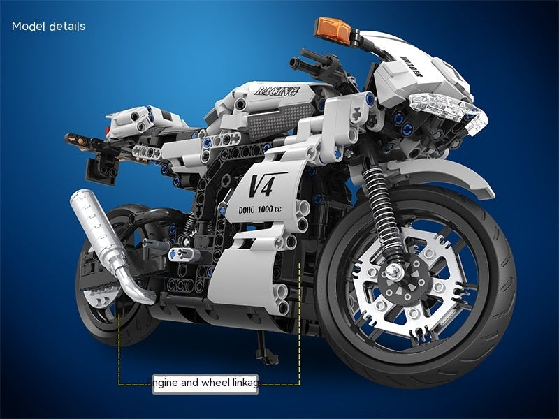 Blocs de construction assemblés pour moto de course, jouet modèle garçon, 7047