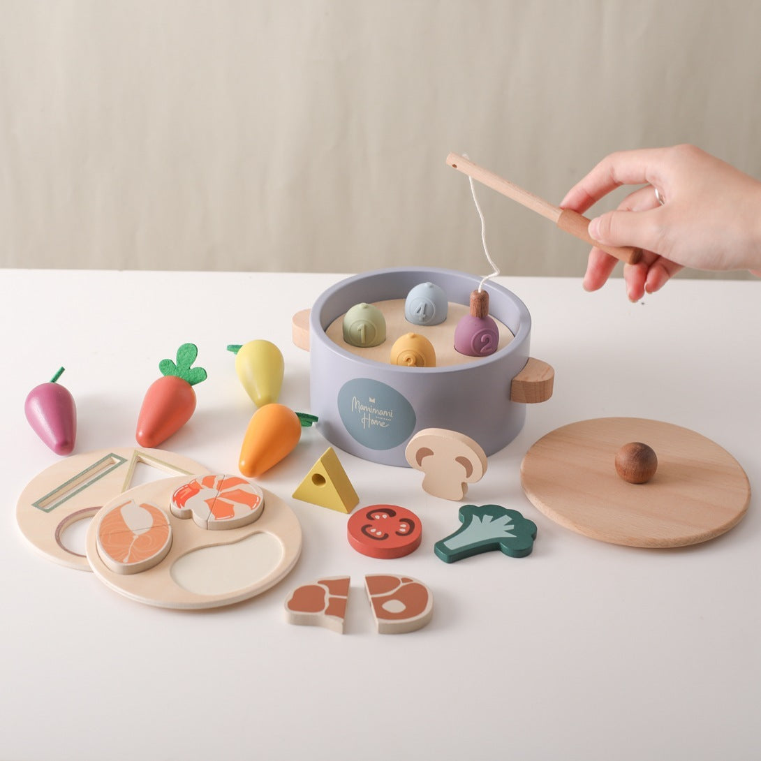 Juego de mesa de pesca de rábanos de madera para niños, juguete para jugar a las casitas