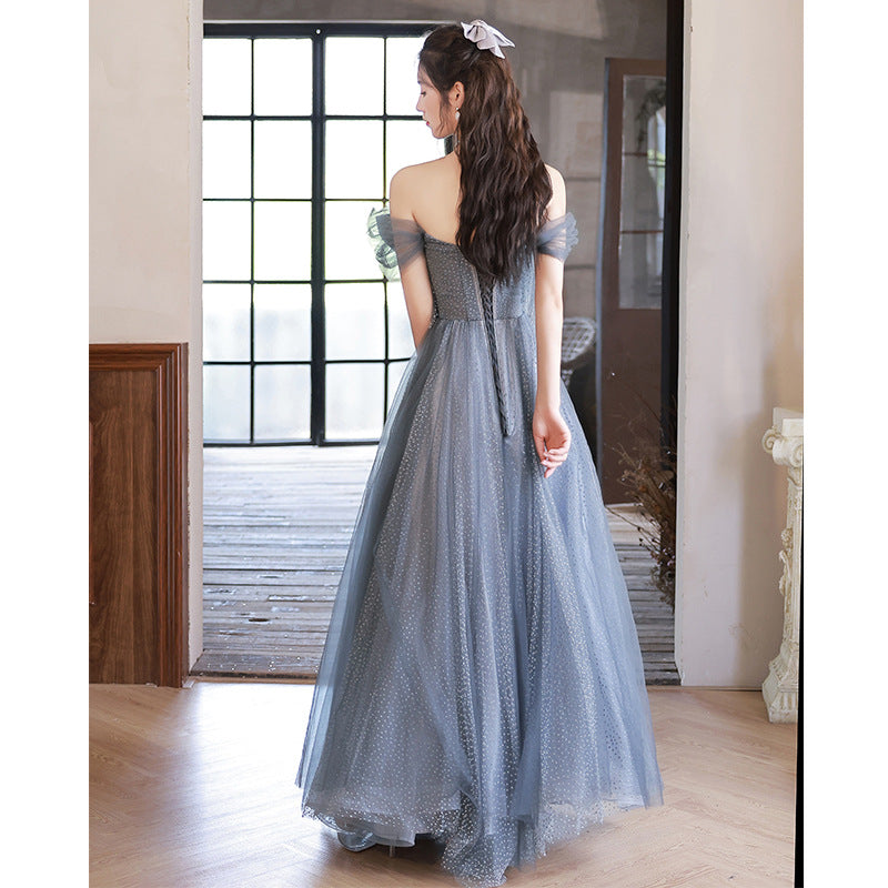 Blue Evening Dress Women's Banquet High-end Affordable Luxury Fairy High-end