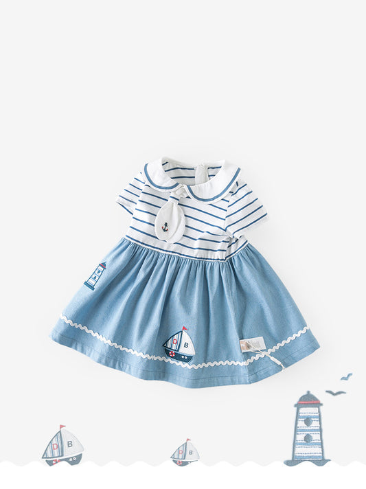 Robe à manches courtes rayée bleu bébé