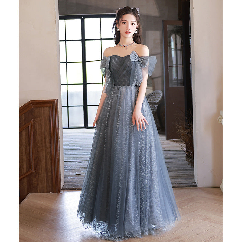 Blue Evening Dress Women's Banquet High-end Affordable Luxury Fairy High-end