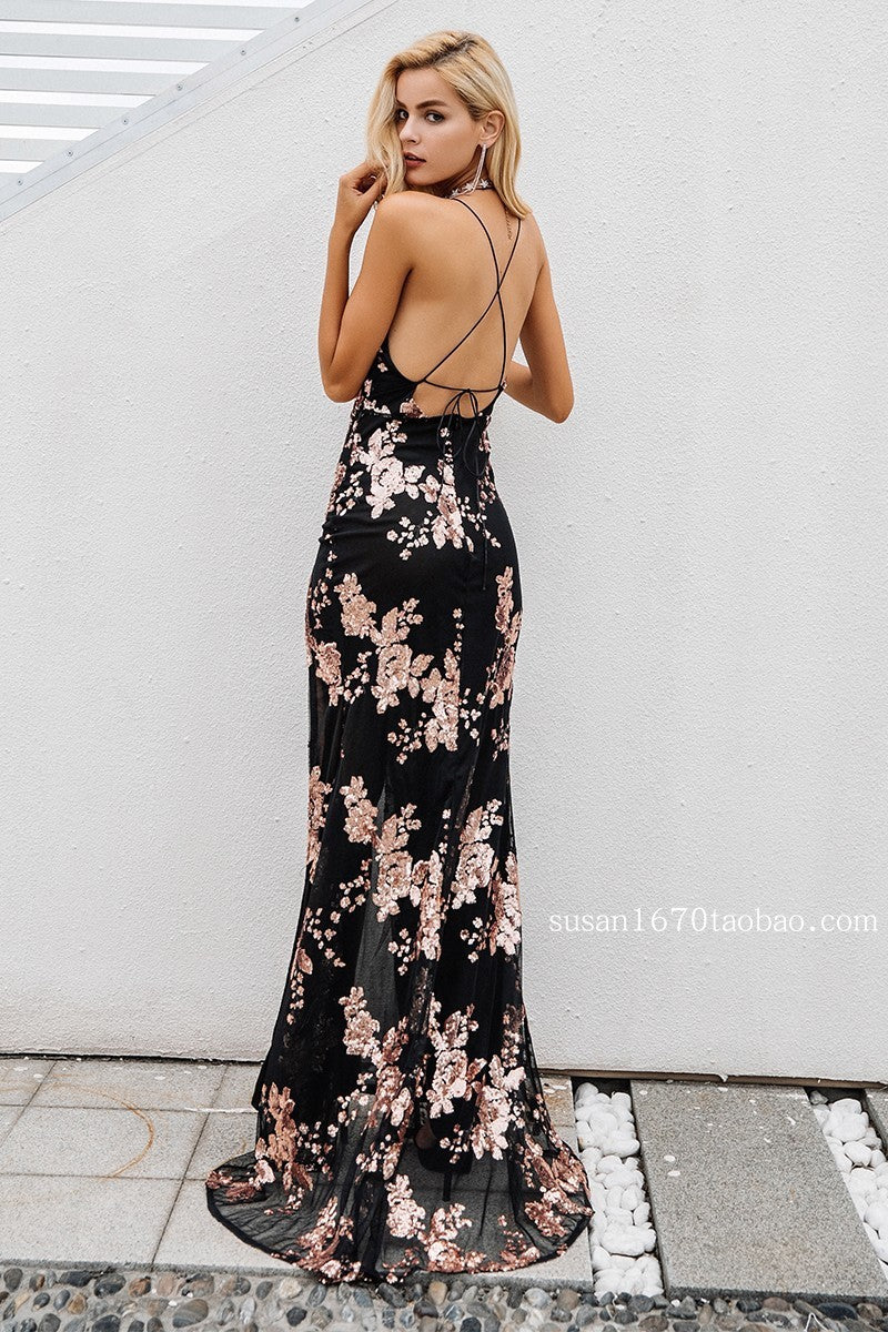 Temperament sequins long evening dress dress