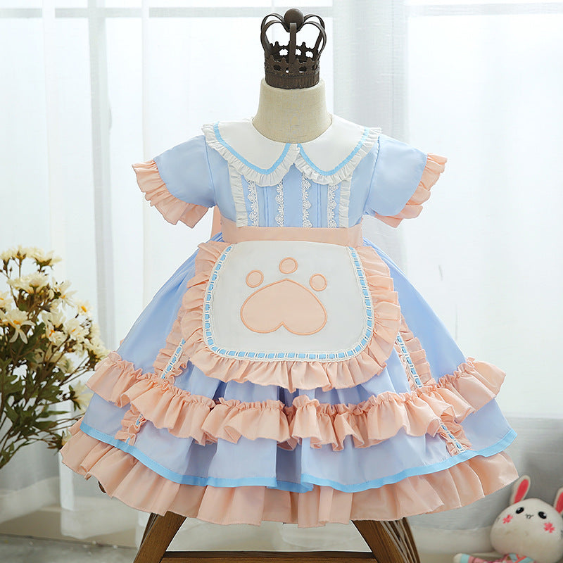 Children's Dress Cute Maid Dress Short-Sleeved Dress Summer Dress Can Usually Wear Girls Foreign-Style Lolita Princess Dress