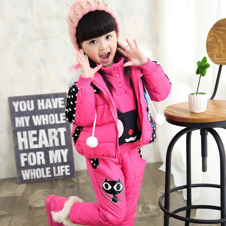 Girls' winter suit & children's sweater three-piece suit velvet thickened baby's clothes