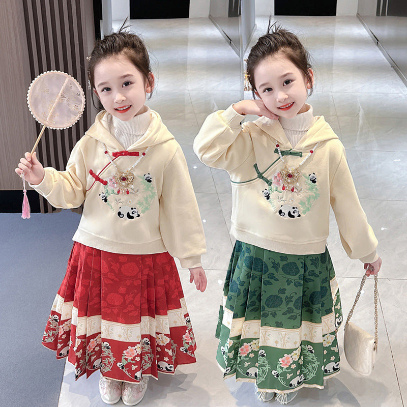 Children's Fleece-lined Thickened Horse-face Skirt Suit