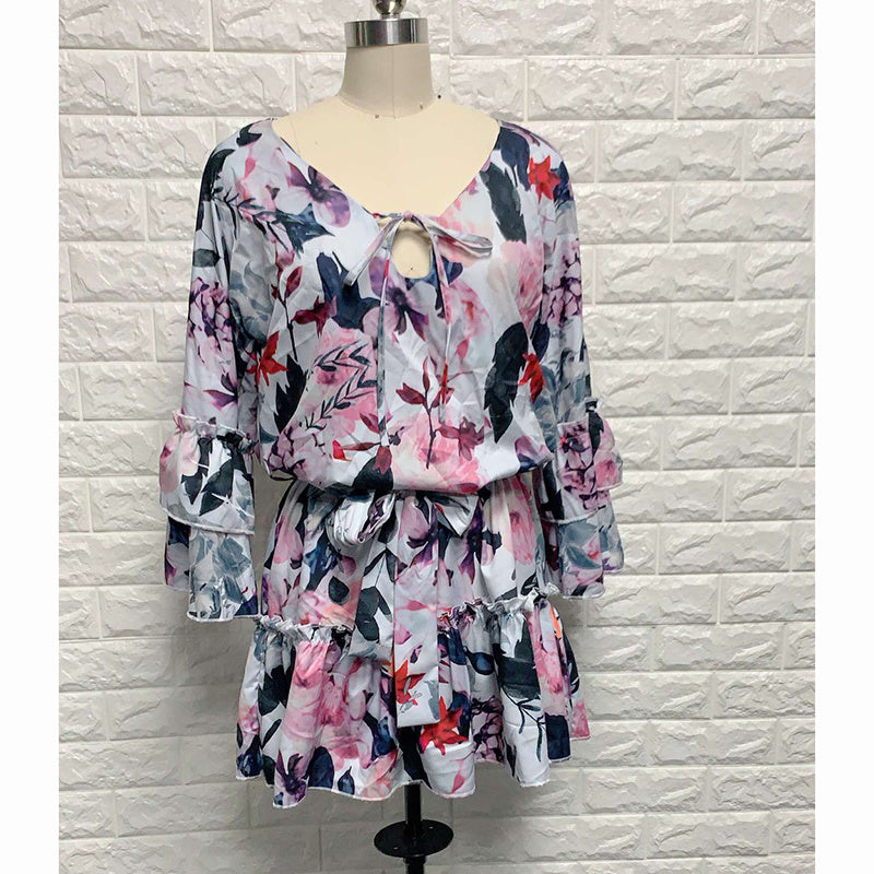 Vestido floral de manga larga para mujer