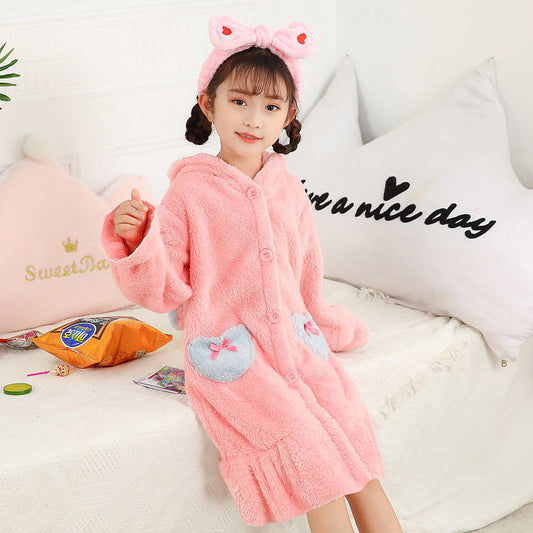 Children's Flannel Long Sleeve Warm And Comfortable Robe