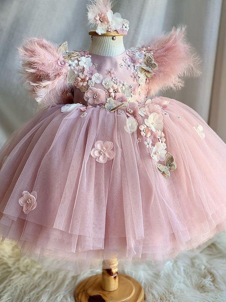 Robe de Noël pour enfants Robe de princesse en gaze bouffante de mariage à fleurs