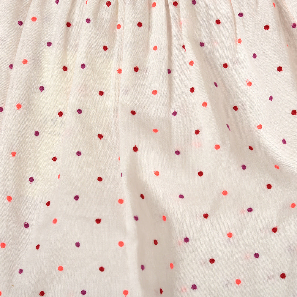 Robe d'été mignonne en coton et lin brodée à pois français