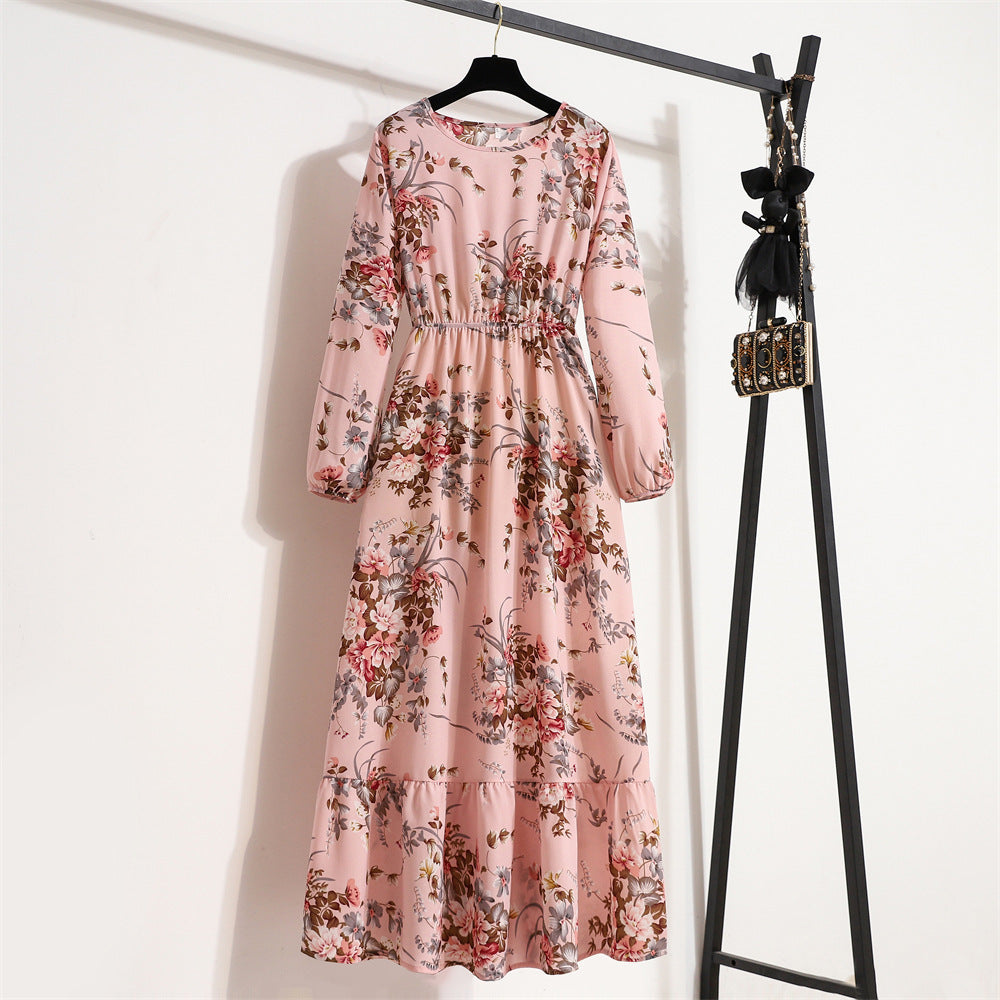 Women's Graceful And Fashionable Round Neck Floral Dress