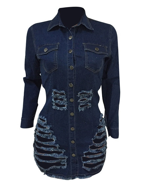 Robe en jean déchiquetée Robe décontractée en jean