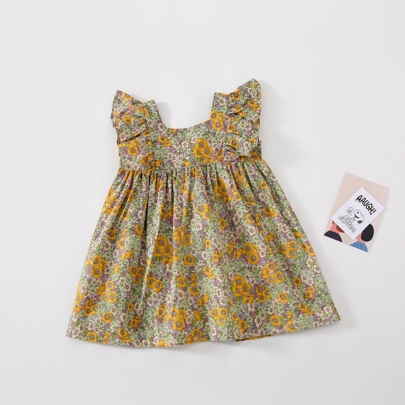 Robe fleurie à manches volantes pour fille